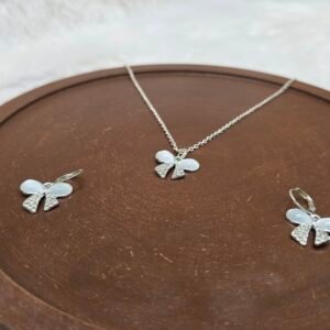 Ribbon silver jewellery - set of earrings and pendant