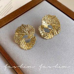 Gold toned fan shaped disc earrings