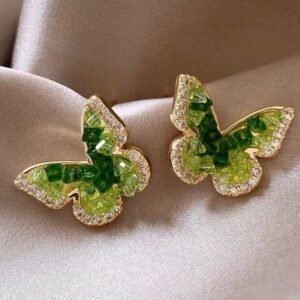 Green stone butterfly earrings