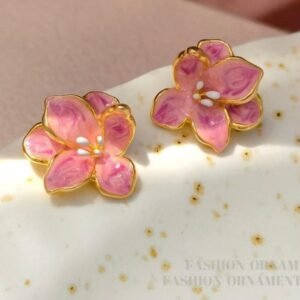 Pink enamel floral stud