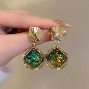 Green glass drop earrings