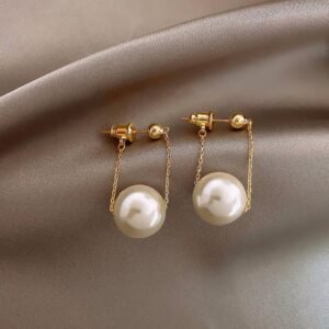 Pearl gold chain double side earrings