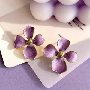 Purple enamel floral stud