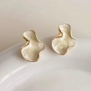 Twisted white enamel earrings