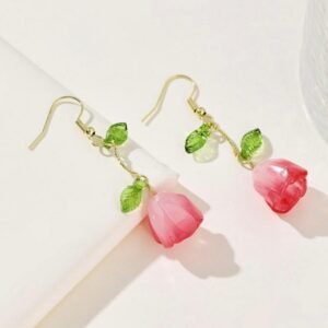 Pink tulip drop earrings