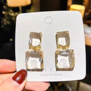 Clear crystal geometric drop earrings