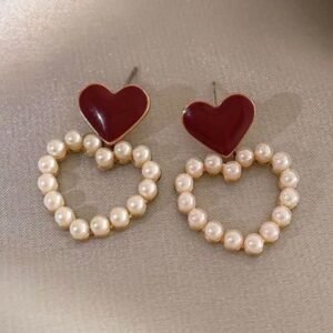 Heart stud with pearl hoop drop