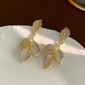 Rhinestone leaf earrings