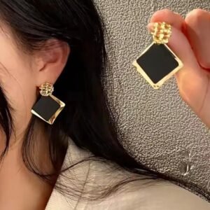 Black and gold square dangle earrings