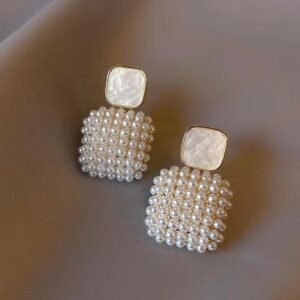 White square pearl earrings