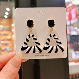 Black and white striped hoop earrings