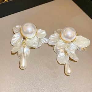 Pearl with floral dangle drop earrings