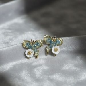 Blue crystal butterfly stud