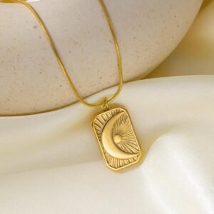 Anti tarnish crescent moon sun burst necklace