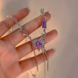 Stainless steel purple gem stone necklace