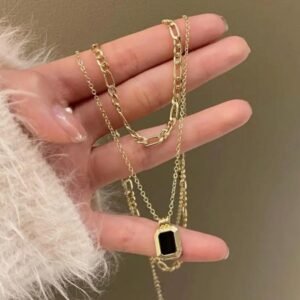 Gold plated double layer chain necklace