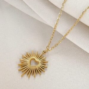 Anti tarnish sun heart pendant necklace