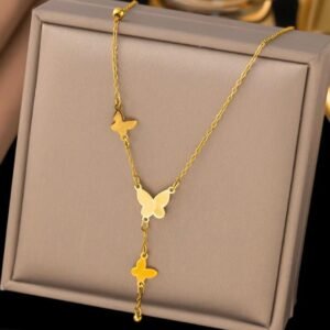 Anti tarnish Y shaped butterfly pendant necklace