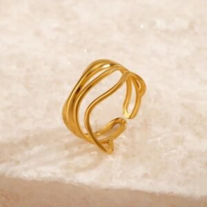 Anti tarnish open wave ring