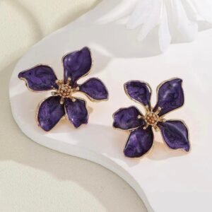Purple enamel floral stud