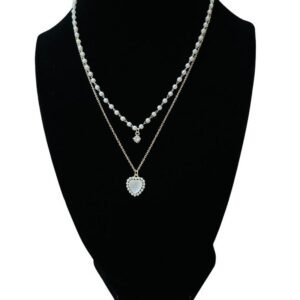 Gold plated double layer pearl necklace