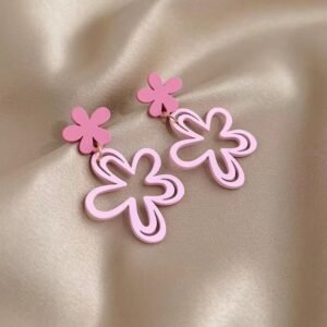 Pink flower drop earrings
