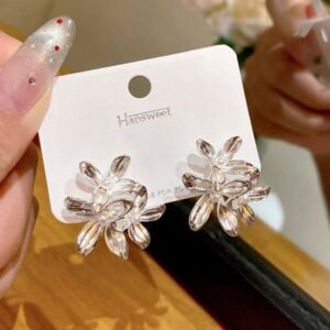 Silver toned metal flower stud