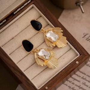 Black and white crystal dangle earrings