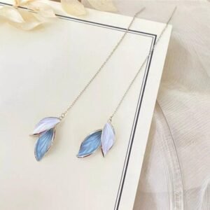 Silver plated leaf shaped drop earrings