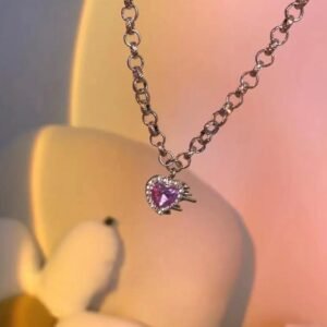 Silver necklace with purple heart pendant