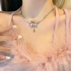 Silver pink heart chain