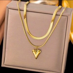 Anti tarnish double layer heart chain